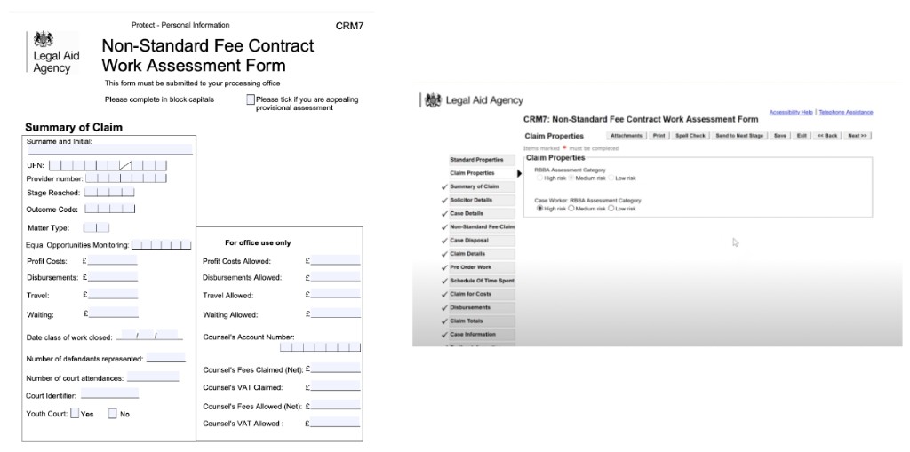 Side-by-side comparison of the paper CRM7 form and the digital eform replica